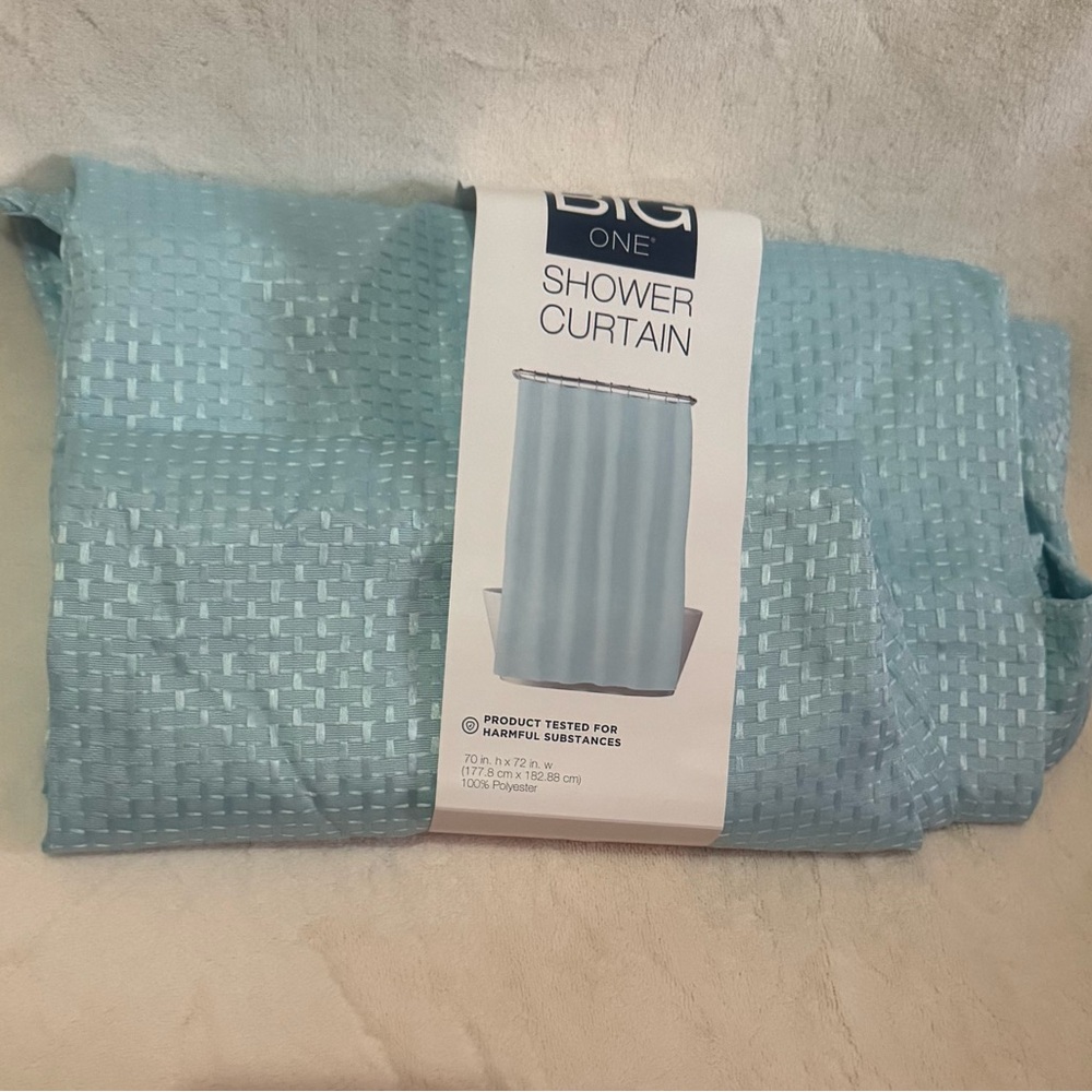 The big one shower curtain aqua